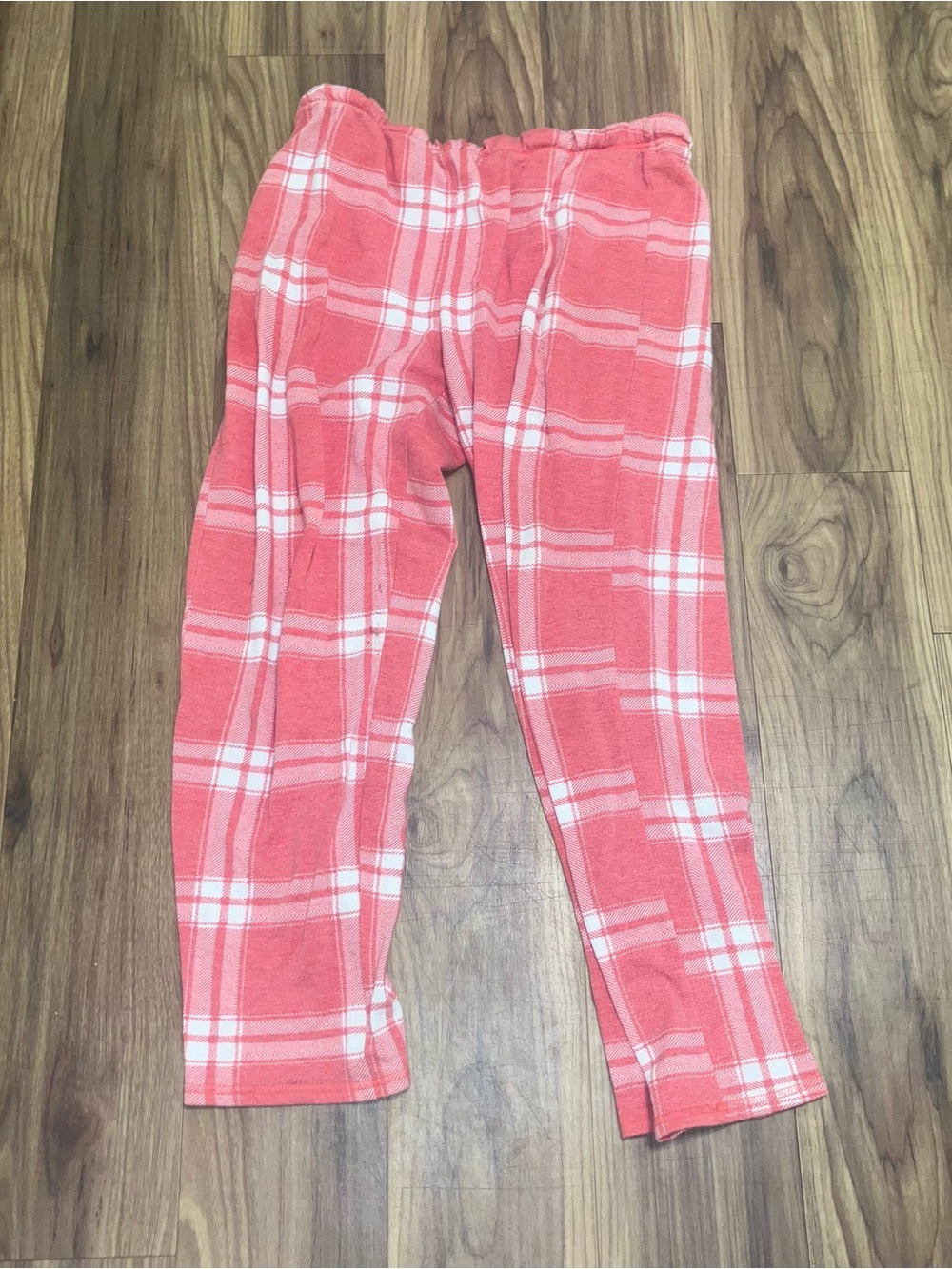 Coral and White Plaid Fleece Pajama Bottoms